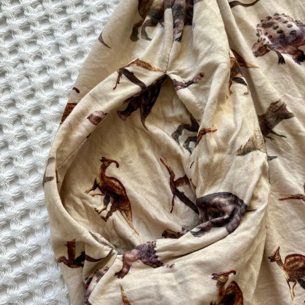 Posh Peanut Women’s “Vintage Dinosaur” Tan Bamboo Robe – Medium - Picture 4 of 5